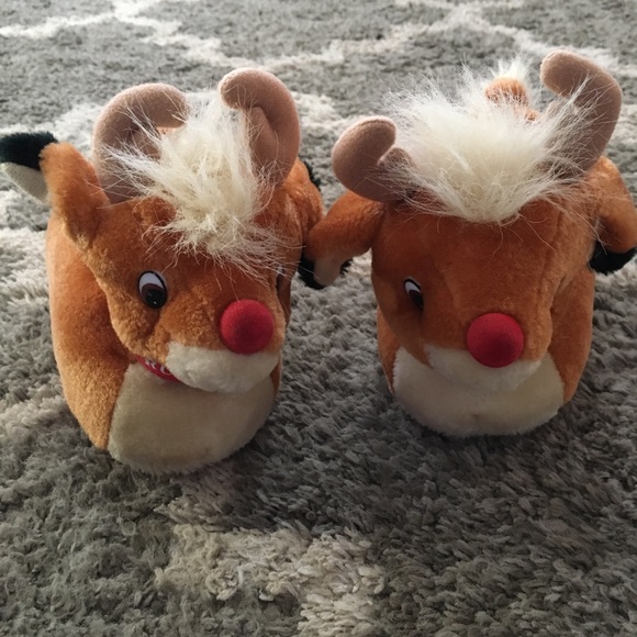 SOLD- Kids Rudolph Red Nosed Reindeer Slippers. - Picture 1 of 4
